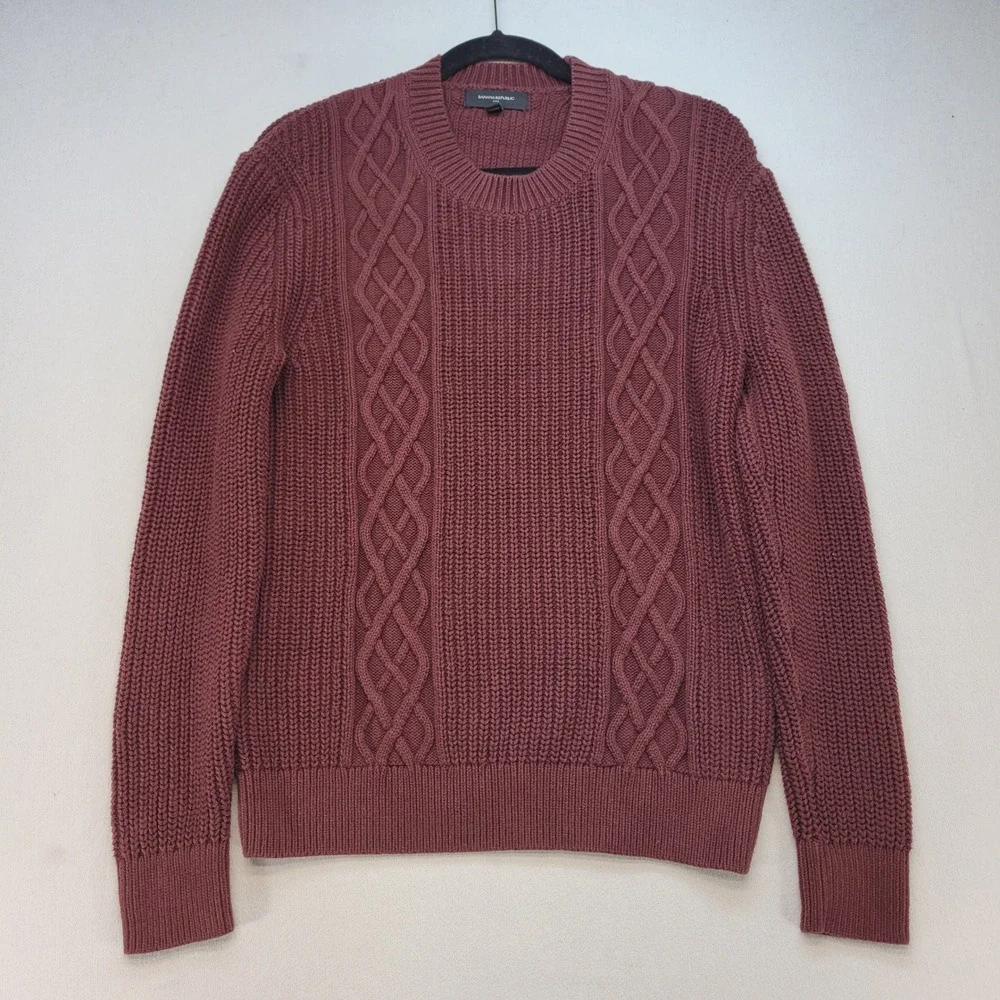 Banana Republic Sweater Mens Small Maroon Cable Knit Cotton Blend Pullover